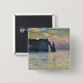 Monet - The Manneport, Cliff at Etretat, Sunset Vierkante Button 5,1 Cm (Voorkant /achterkant)