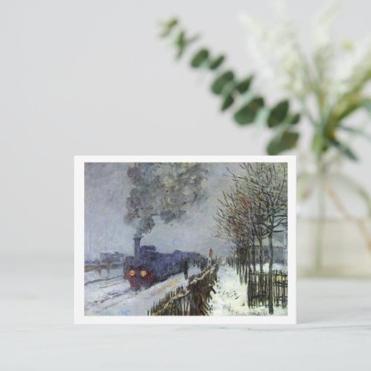 Monet Train Snow Post Card Briefkaart (Staand voorkant)
