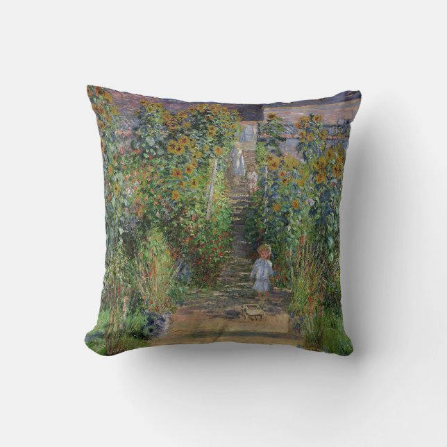 Monet Tuin Vetheuil Impressionisme Bloem Schilderi Kussen (Voorkant)