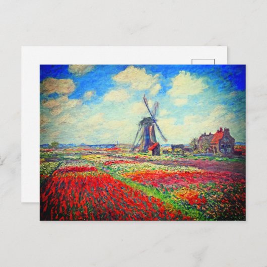 Monet Tulips Windmill Aankondigingskaart (Voorkant / Achterkant)