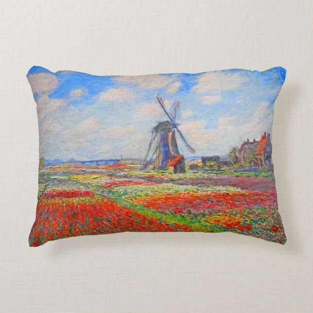 Monet Tulips Windmill Accent Kussen (Voorkant)