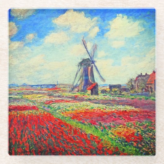 Monet Tulips Windmill Glazen Onderzetter (Voorkant)