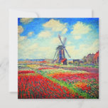 Monet Tulips Windmill Kaart<br><div class="desc">Kaart met Claude Monet-bloem en windmolenschilderij. Mooie en kleurrijke velden van rode,  roze en gele tulpen naast een windmolen en huis in Nederland. Een geweldige cadeau van Monet voor supporters van indrukwekkende tonen en Franse kunst.</div>