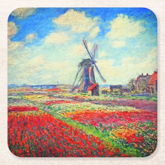 Monet Tulips Windmill Kartonnen Onderzetters (Voorkant)