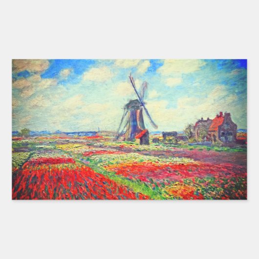 Monet Tulips Windmill Rechthoekige Sticker (Voorkant)