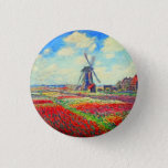 Monet Tulips Windmill Ronde Button 3,2 Cm<br><div class="desc">Button met de bloem van Claude Monet en het schilderij van de windmolen. Mooie en kleurrijke velden van rode,  roze en gele tulpen naast een windmolen en huis in Nederland. Een geweldige cadeau van Monet voor supporters van indrukwekkende tonen en Franse kunst.</div>