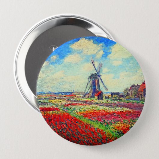 Monet Tulips Windmill Ronde Button 4,0 Cm (Voorkant /achterkant)