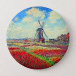 Monet Tulips Windmill Ronde Button 4,0 Cm<br><div class="desc">Button met de bloem van Claude Monet en het schilderij van de windmolen. Mooie en kleurrijke velden van rode,  roze en gele tulpen naast een windmolen en huis in Nederland. Een geweldige cadeau van Monet voor supporters van indrukwekkende tonen en Franse kunst.</div>