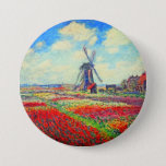 Monet Tulips Windmill Ronde Button 7,6 Cm<br><div class="desc">Button met de bloem van Claude Monet en het schilderij van de windmolen. Mooie en kleurrijke velden van rode,  roze en gele tulpen naast een windmolen en huis in Nederland. Een geweldige cadeau van Monet voor supporters van indrukwekkende tonen en Franse kunst.</div>
