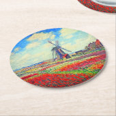 Monet Tulips Windmill Ronde Kartonnen Onderzetter (Gebogen)