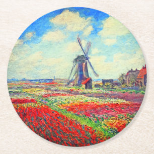 Monet Tulips Windmill Ronde Kartonnen Onderzetter