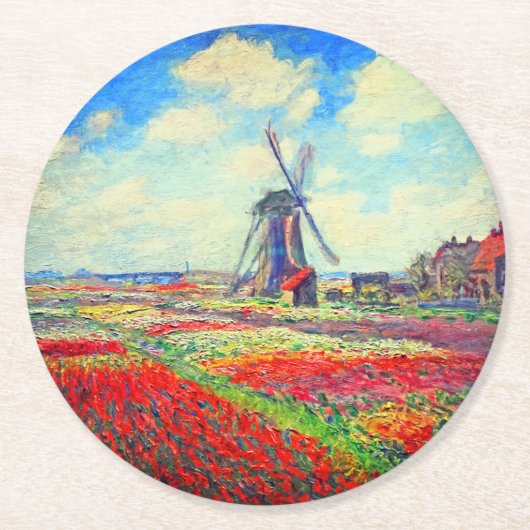 Monet Tulips Windmill Ronde Kartonnen Onderzetter (Voorkant)