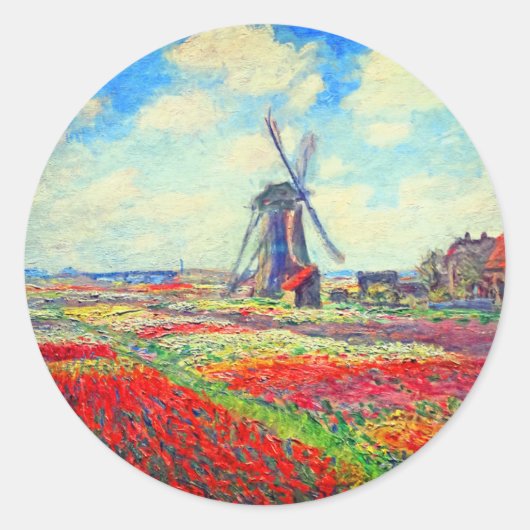 Monet Tulips Windmill Ronde Sticker (Voorkant)