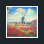 Monet Tulips Windmill Servet<br><div class="desc">luiers met de bloem van Claude Monet en het schilderij van de windmolen. Mooie en kleurrijke velden van rode,  roze en gele tulpen naast een windmolen en huis in Nederland. Een geweldige cadeau van Monet voor supporters van indrukwekkende tonen en Franse kunst.</div>