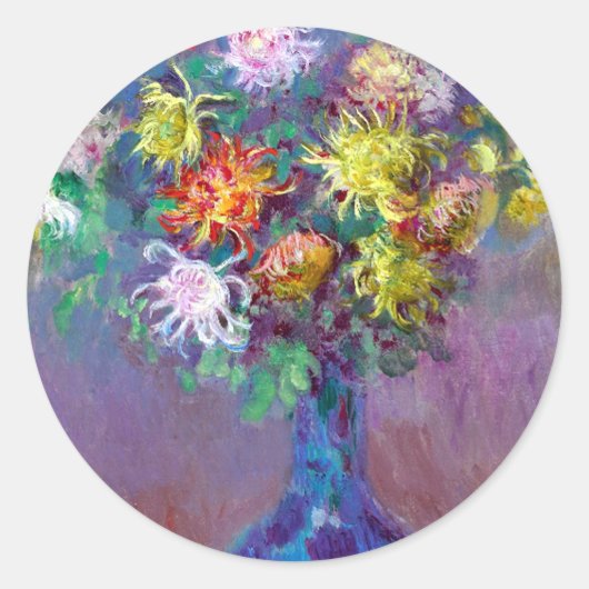 Monet Vase de Chrysanthemes Flowers Ronde Sticker (Voorkant)