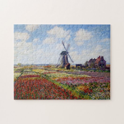 Monet veld van tulpen met windmolen legpuzzel (Horizontaal)