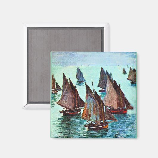 Monet - Vissersboten, Stille Zee, beroemd kunstwer Magneet (Voorkant / Achterkant)