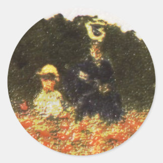 Monet - vrouw en zoon ronde sticker