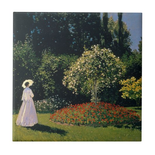 Monet - Vrouw in de tuin Tegeltje (Voorkant)