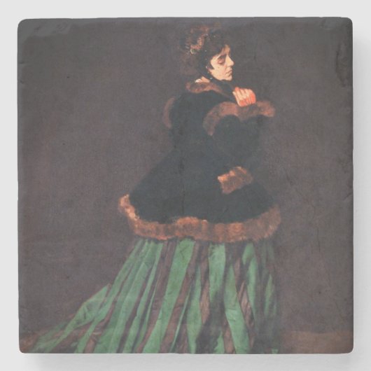 Monet Vrouw in groene jurk Stenen Onderzetter (Voorkant)