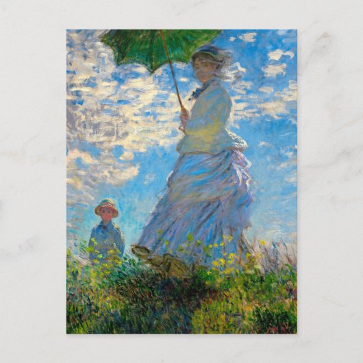 Monet Vrouw Parasol Impressionisme Briefkaart (Voorkant)