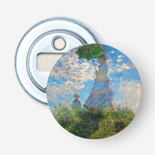 Monet Vrouw Parasol Impressionisme Button Flesopener (Voorkant)