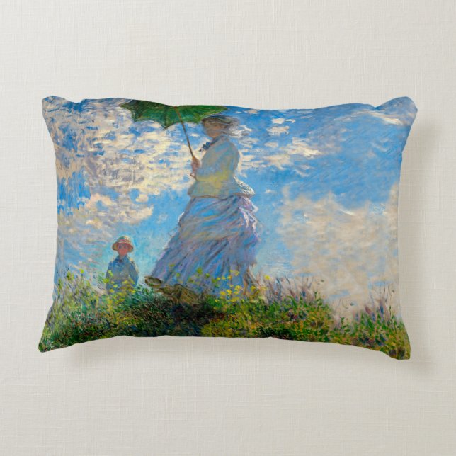 Monet Vrouw Parasol Impressionisme Decoratief Kussen (Achterkant)