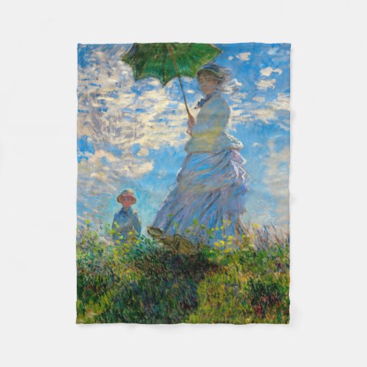 Monet Vrouw Parasol Impressionisme Fleece Deken (Voorkant)
