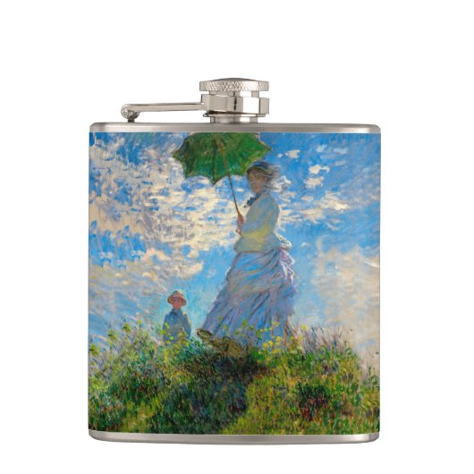Monet Vrouw Parasol Impressionisme Heupfles (Voorkant)