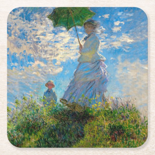 Monet Vrouw Parasol Impressionisme Kartonnen Onderzetters (Voorkant)