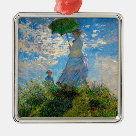 Monet Vrouw Parasol Impressionisme Metalen Ornament (Voorkant)