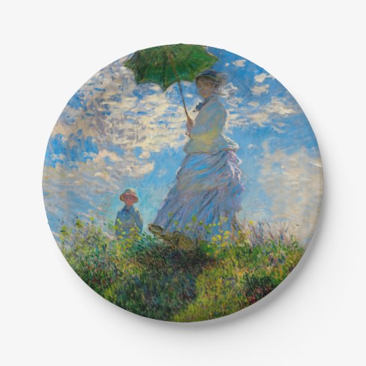 Monet Vrouw Parasol Impressionisme Papieren Bordje (Voorkant)