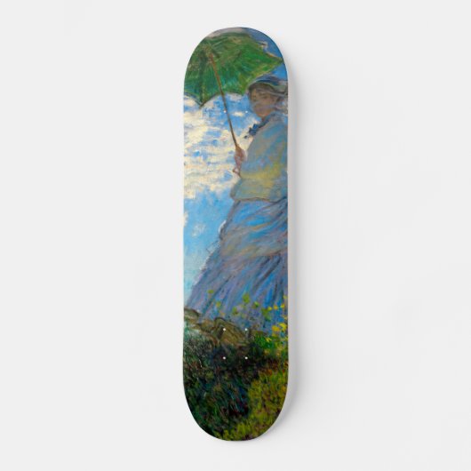 Monet Vrouw Parasol Impressionisme Persoonlijk Skateboard (Voorkant)