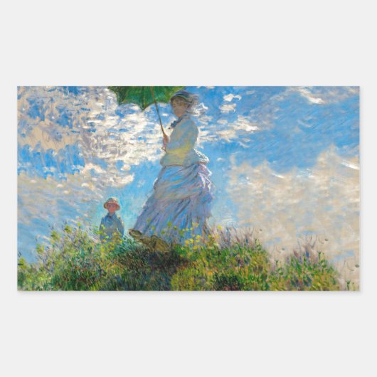 Monet Vrouw Parasol Impressionisme Rechthoekige Sticker (Voorkant)