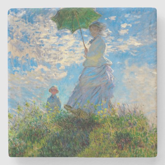 Monet Vrouw Parasol Impressionisme Stenen Onderzetter (Voorkant)
