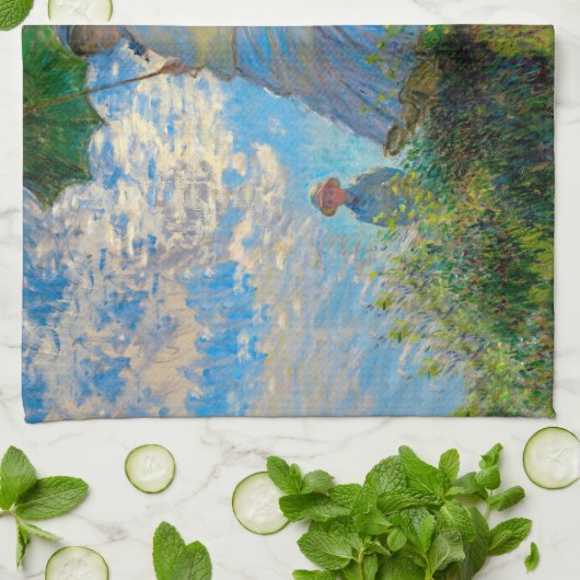 Monet Vrouw Parasol Impressionisme Theedoek (Gevouwen)