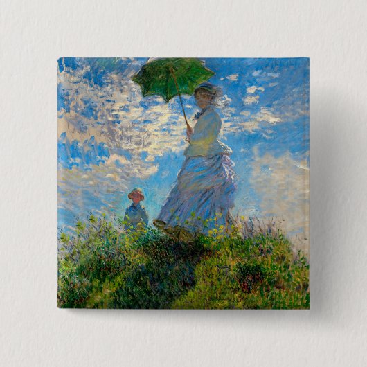 Monet Vrouw Parasol Impressionisme Vierkante Button 5,1 Cm (Voorkant)