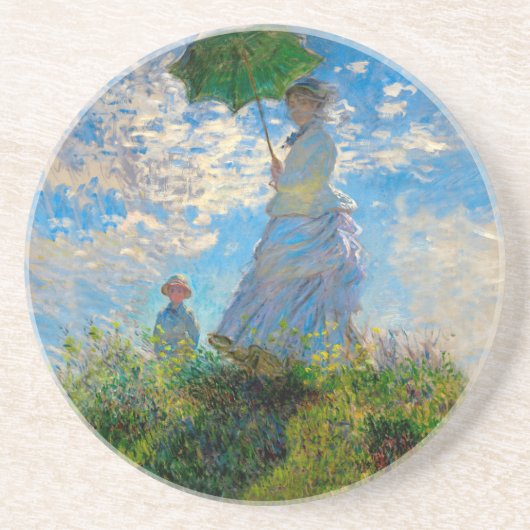 Monet Vrouw Parasol Impressionisme Zandsteen Onderzetter (Voorkant)