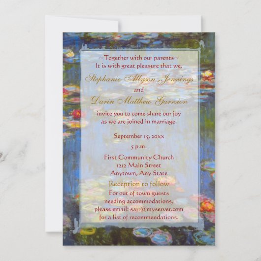 Monet Water Lelies Flat Kaart bruiloft uitnodiging (Achterkant)