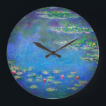 Monet Water Lilies 1906 Grote Klok<br><div class="desc">Klok met Claude Monet's olieverf Water Lilies (1906). Een serene nog leven van de interactie tussen licht en reflectie op mooie waterlib in een vijver. Een groot geschenk voor fans van het impressionisme en de Franse kunst.</div>