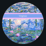 Monet - Water Lilies 1919 sjabloon Ronde Sticker<br><div class="desc">Claude Monet's beroemde schilderij,  Water Lilies,  1919,  sjabloon,  klaar om je te personaliseren. Plaats uw eigen naam/tekst in plaats van Virginia.</div>