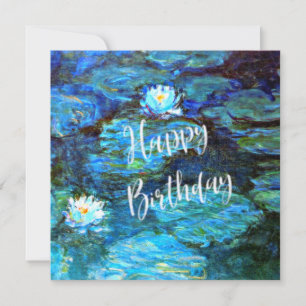 Monet - Water Lilies (blauw) met Birthday Wishes Kaart