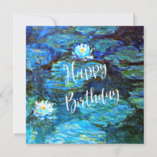 Monet - Water Lilies (blauw) met Birthday Wishes Kaart