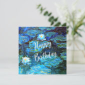Monet - Water Lilies (blauw) met Birthday Wishes Kaart (Staand voorkant)