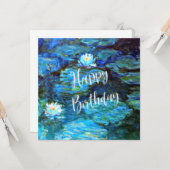 Monet - Water Lilies (blauw) met Birthday Wishes Kaart (Voorkant / Achterkant in situ)