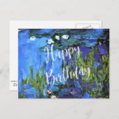 Monet - Water-Lilies, blauwe indigo, verjaardagswe Briefkaart (Voorkant / Achterkant)