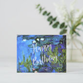 Monet - Water-Lilies, blauwe indigo, verjaardagswe Briefkaart (Staand voorkant)