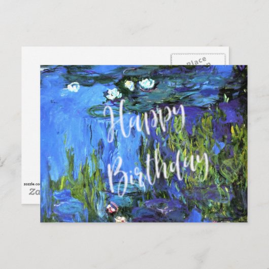 Monet - Water-Lilies, blauwe indigo, verjaardagswe Briefkaart (Voorkant / Achterkant)