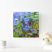 Monet Water Lilies Clock in Blue, Green & Lavender Vierkante Klok (Huis)