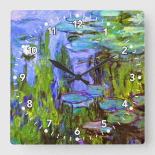 Monet Water Lilies Clock in Blue, Green & Lavender Vierkante Klok